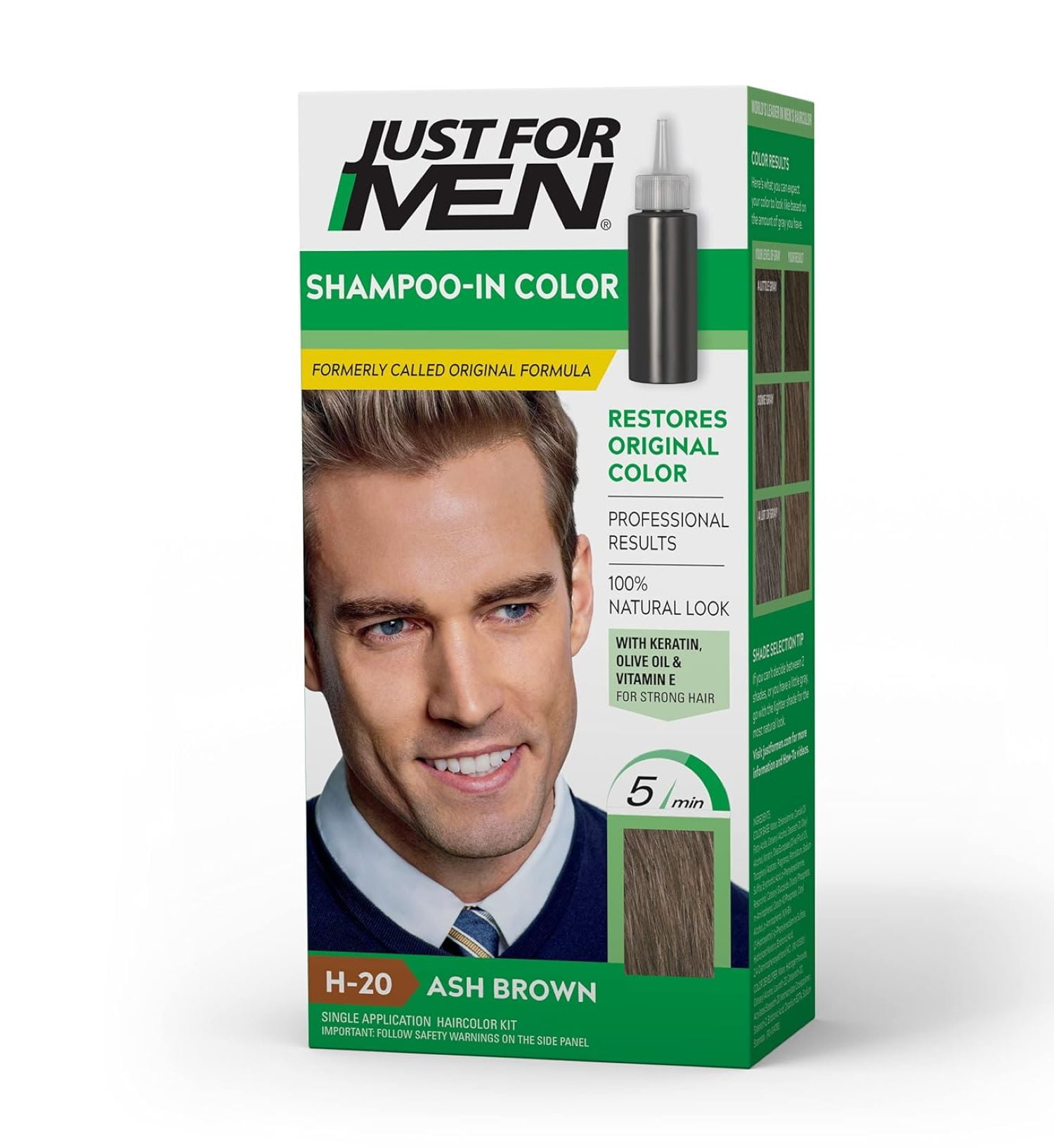 Just For Men Shampoo-In Hair Dye for Men Ash Brown Lasts 8 Weeks for ...