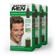 Just For Men Shampoo-in Hair Dye for Men, H-40 Medium Dark Brown, 3 Pack
