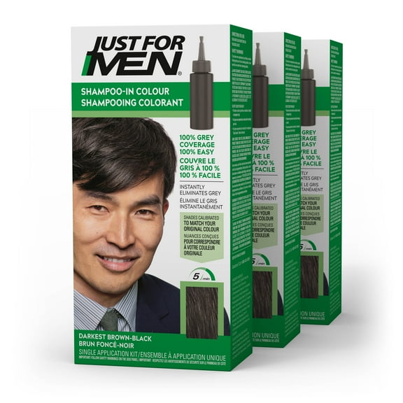 Just For Men Shampoo-in Hair Dye for Men, H-50A Darkest Brown-Black, 3 Pack