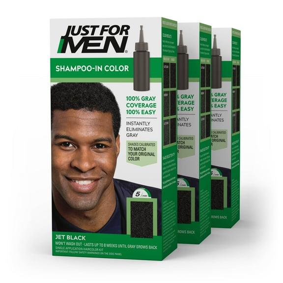 Just For Men Shampoo-in Hair Dye for Men, H-60 Jet Black, 3 Pack