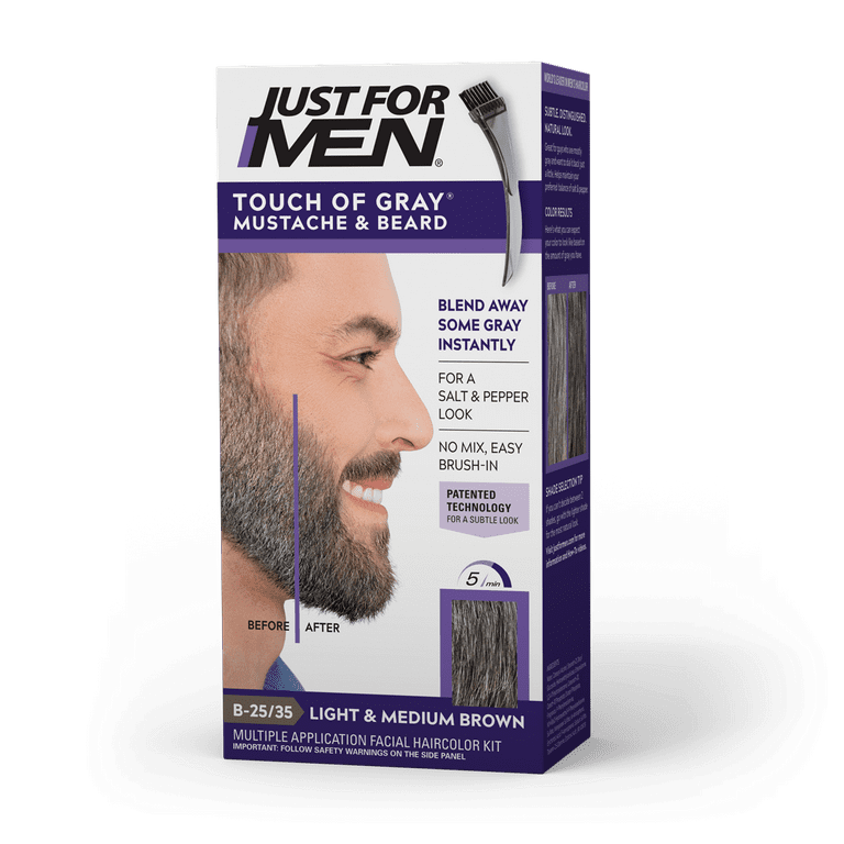 Just For Men Touch Of Gray Mustache Beard Easy Brush In Facial Hair Color Gel Light Medium Brown B 25 35 Pack of 6 Walmart