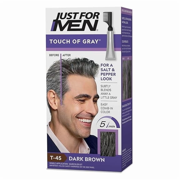 Just For Men Touch of Gray, Hair Coloring with Comb Applicator, Great for a Salt and Pepper Look - Dark Brown, T-45