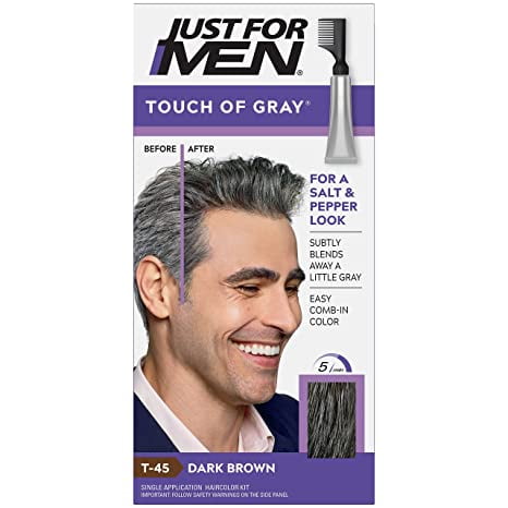 Just For Men Touch Of Gray Hair Color With Comb Applicator, T-45 Dark Brown  - Walmart.Com