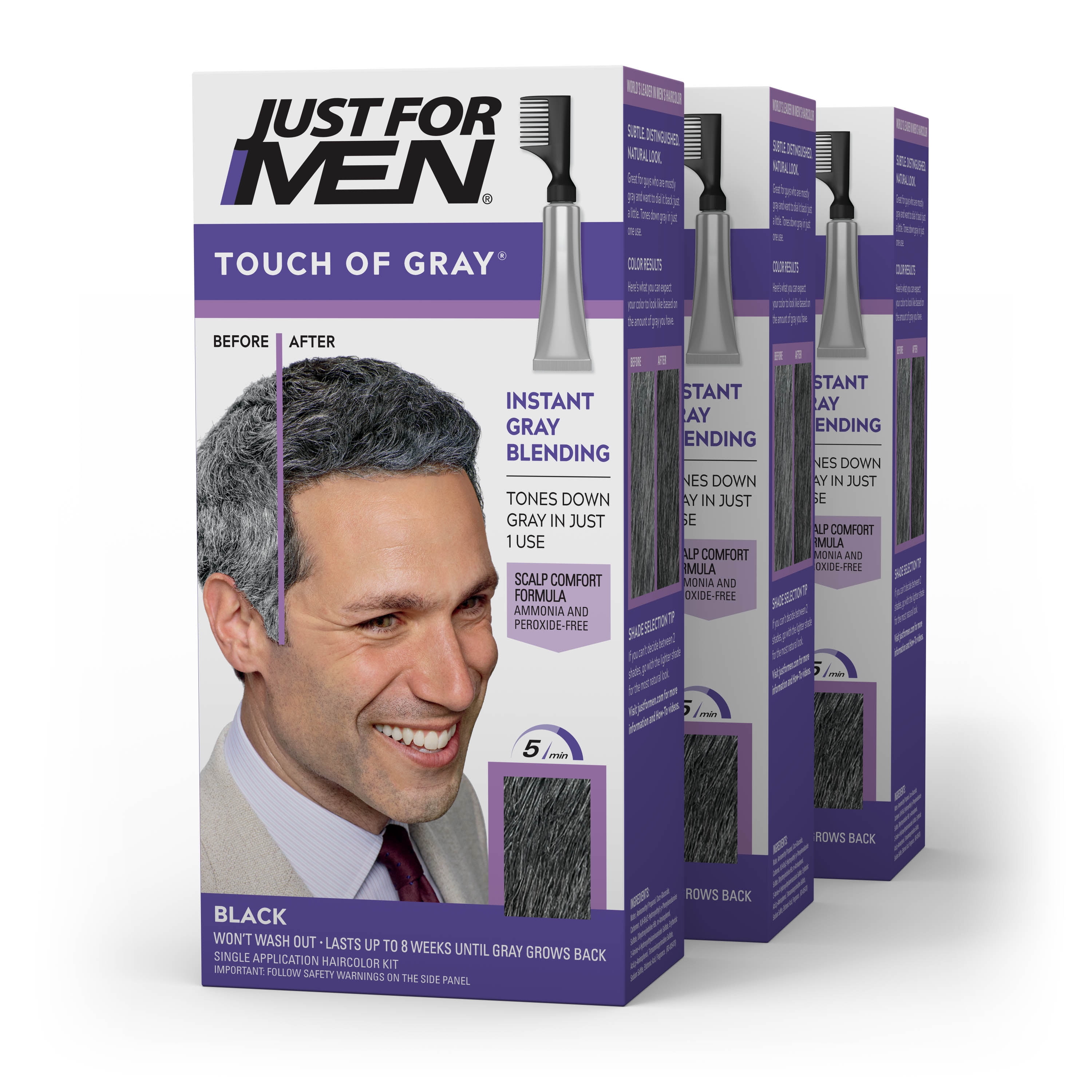 Just For Men Touch of Gray, T-55 Black Hair Color with Comb Applicator ...