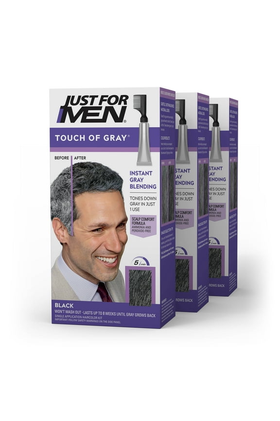 Touch of Gray Hair Color with Comb Applicator, T-55 Black, 3 Pack