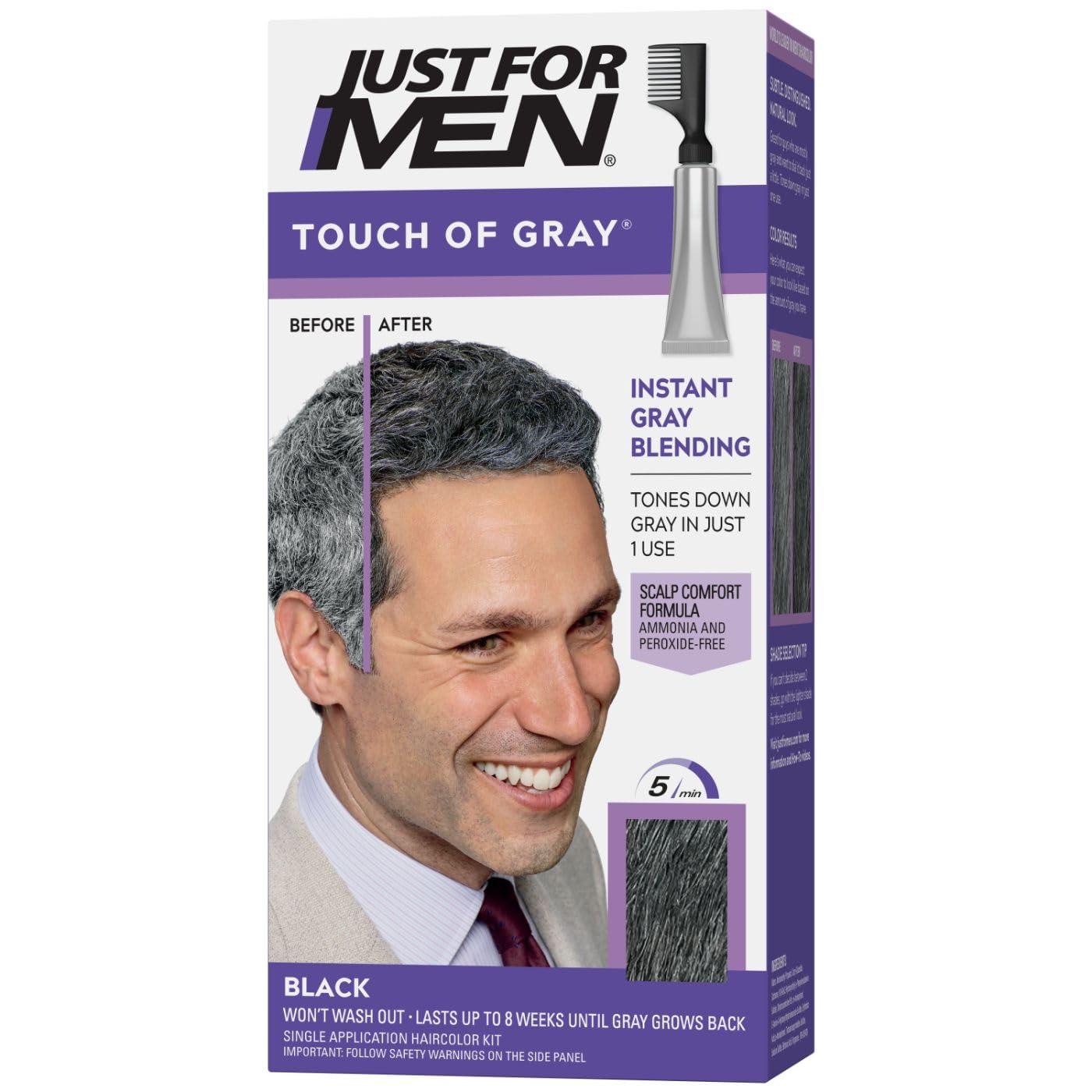 Just For Men Touch of Gray Hair Color with Comb Applicator, T-55 Black - image 1 of 7