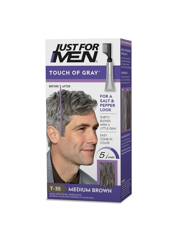 Just For Men Touch of Gray Haircolor, Gray Men's Hair Color - T-35 Medium Brown