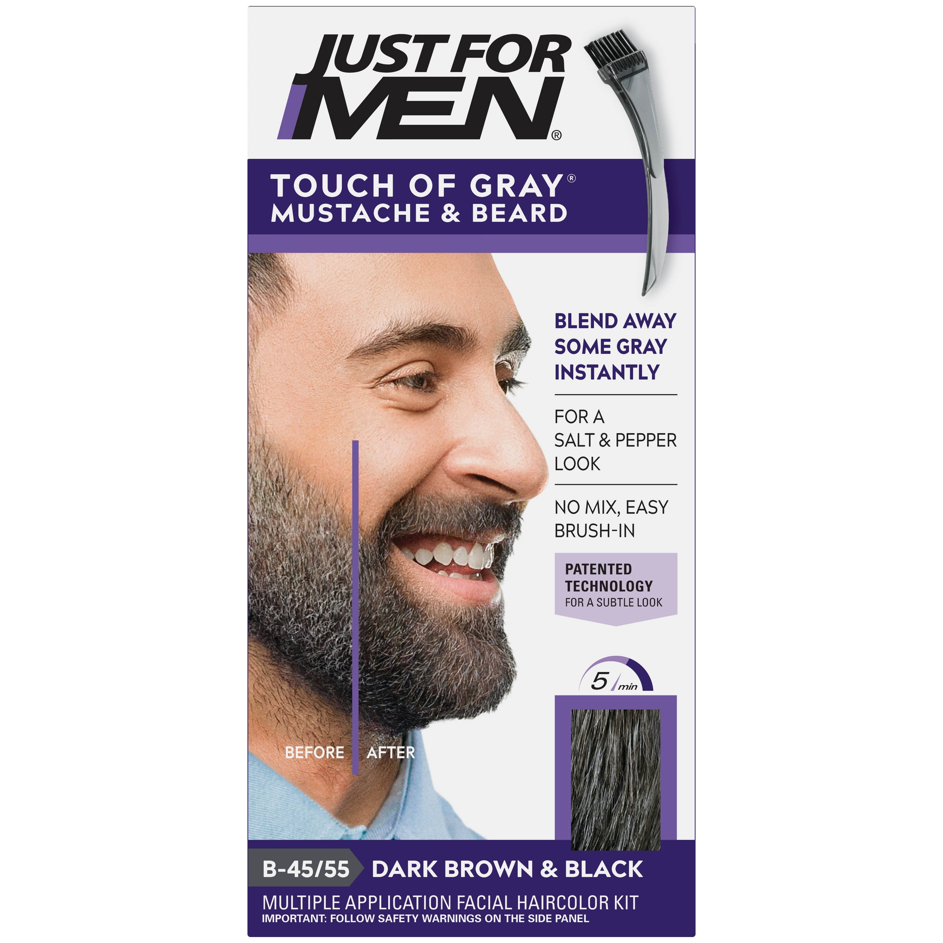 Just For Men Touch of Gray Hair Color, Mustache & Beard, Dark Brown & Black B-45/55