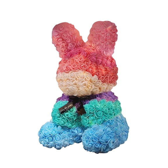 “Just For You”Immortal Rose With Light Rabbit, Eternal Flower Rabbit Adorned With PE Foam Flowers, Ideal For Gifting And Home Decor,Multicolor