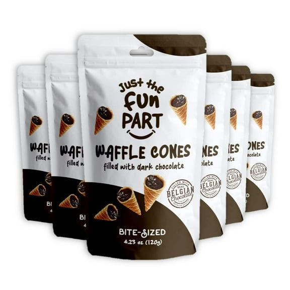 Just The Fun Part - Bite-Size Crispy Mini Waffle Cones - Filled With Premium Belgian Dark Chocolate - Great For Snacks, Desserts, Grab & Go - Pack of 6  (6 x 4.23 oz Bags Per Box - 25.38 oz Total)