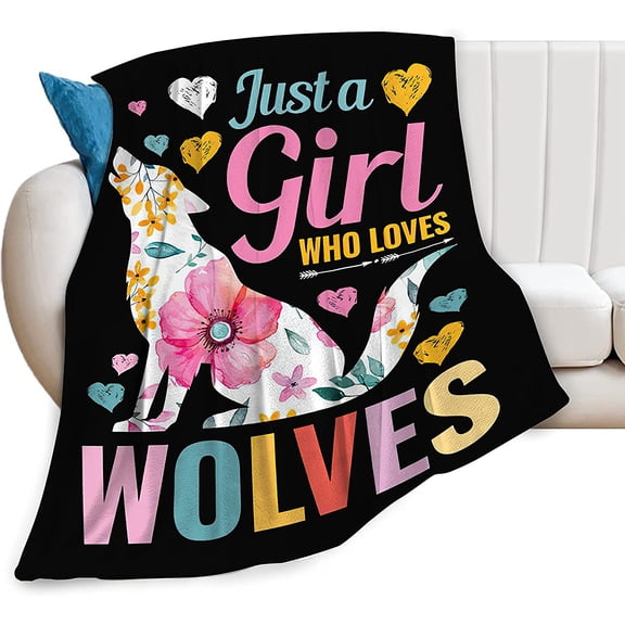 Just A Girl Who Love Wolves Blanket Cute Funny Wolf Decor Animal Throw Blanket Wolf Gifts for Girls Boys Super Warm Soft Plush Fleece Flannel Blanket Couch Bedding Blanket for Baby Kids Women 50\\