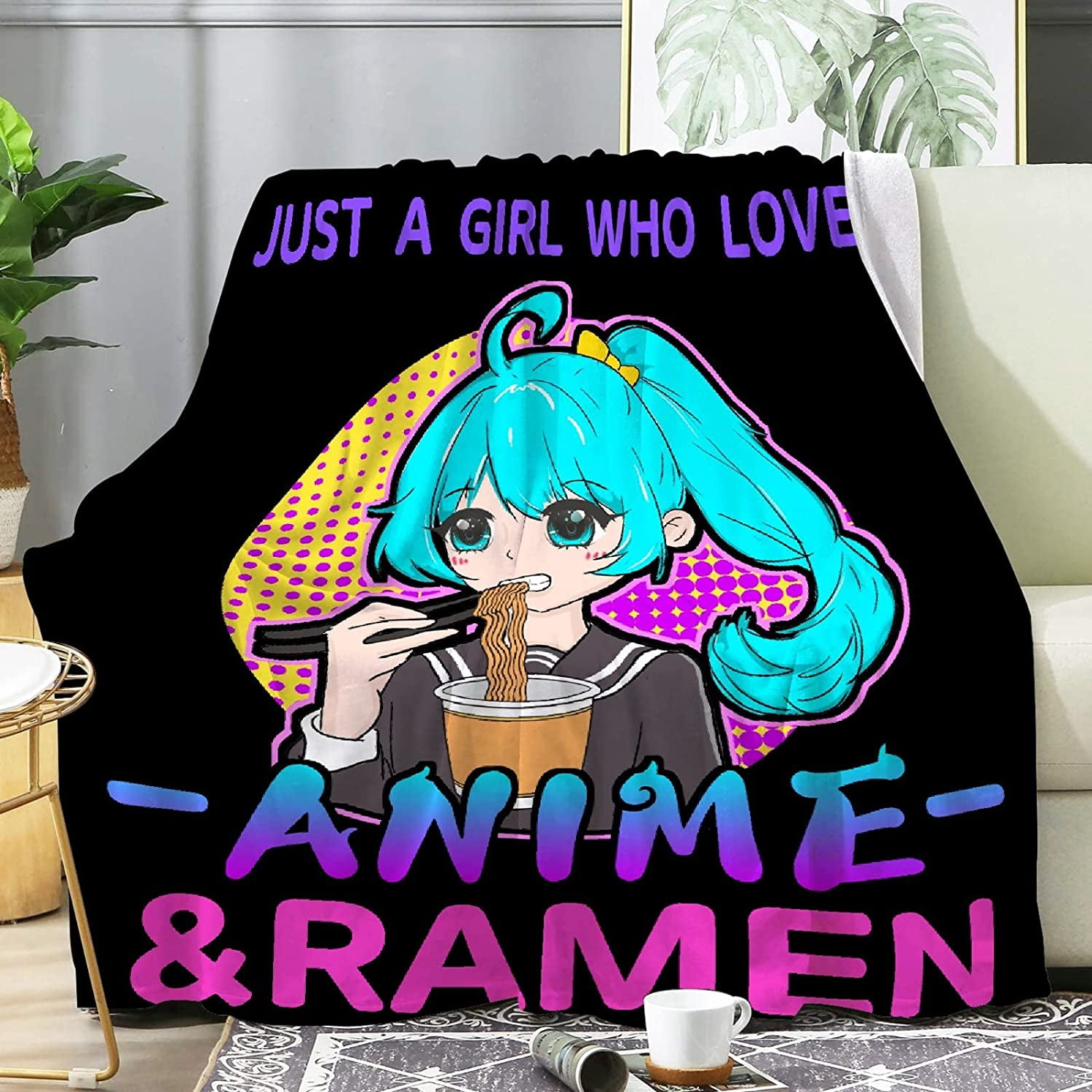 Just a Girl Who Loves Anime&Ramen Blanket,Flannel Throw Blanket Ultra Soft Micro Lightweight Flannel Blanket Bed Couch Living Room All-Season 50"x40" Small for Kid