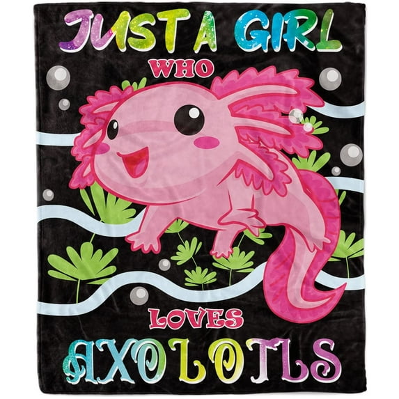 Just A Girl Who Loves Axolotls Blanket Throw, Cute Axolotl Blanket for Girls Gifts for Axolotl Lovers, Flannel Fleece Throw Blanket Axolotls Lover Gifts for Teenage Girls Axolotls Lovers,(60"x80")