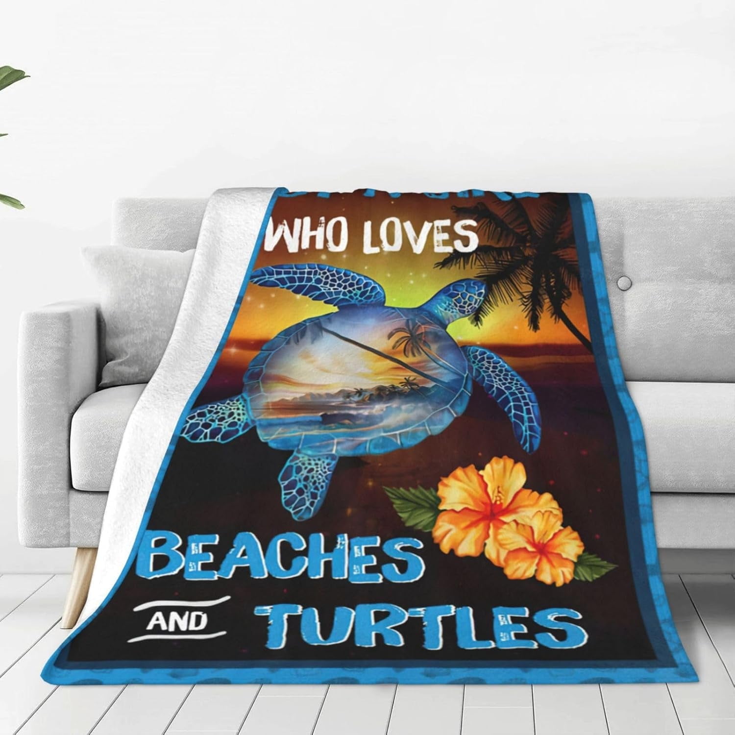 Just A Girl Who Loves Beaches and Turtles Blanket Turtle Throw Blanket Gifts for Girls Boys Turtle Lover Super Warm Soft Plush Lightweight Fleece Flannel Bedding Blanket for Kids Adults Women 60"X50"