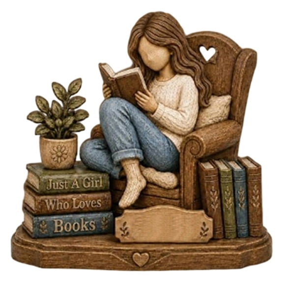 Just A Girl Who Loves Books Figurine, Bookish Gifts 2D FLAT Plaque, Personalized 2-Layered Wooden Plaque, Gifts For Book Lovers, Library Decor, Book Club Gifts for Women