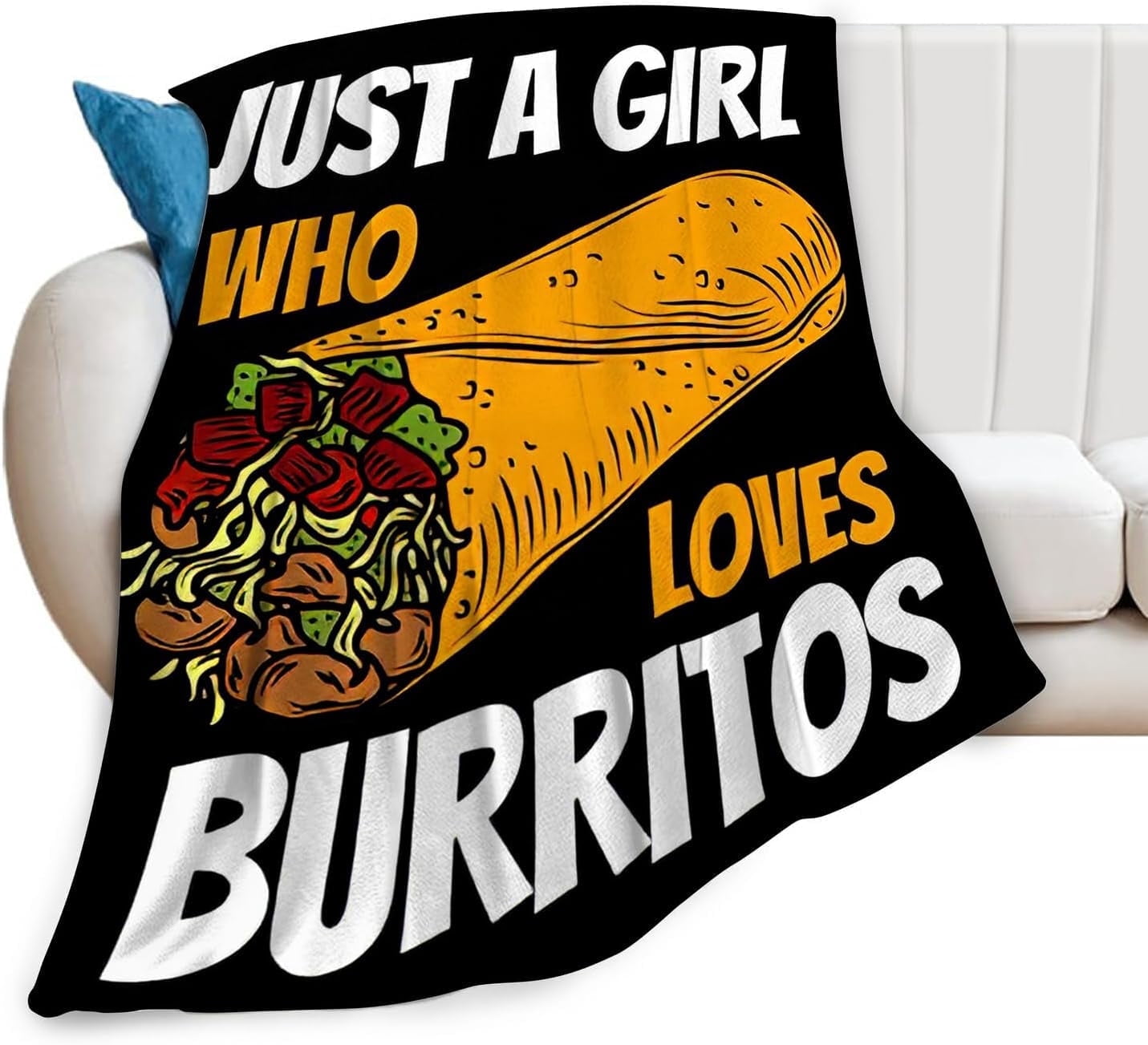 Just A Girl Who Loves Burritos Blanket Super Soft Warm Fluffy Flannel Mexican Spicy Burritos Throw Blanket Cozy Fuzzy Plush Food Stuff Blankets Gift for Boys Girls Kids Teens Adults 80"x60"