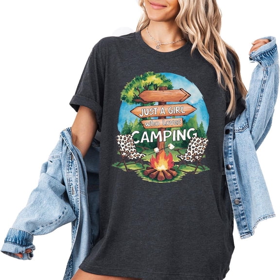 Just A Girl Who Loves Camping Shirt, Trendy Camp T-Shirt for Women, Girl Trip Camp Shirt, Mountain Shirt, Adventure Shirt, Hiking Shirt All Size S-5Xl