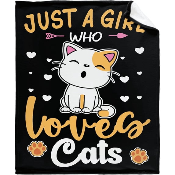 Just Girl Loves Cats Blanket Soft Blankets and Throws Flannel Cozy Lightweight Quilt Gift Perfect for Bed Sofa Couch-40 x30 Extra Small for Pets