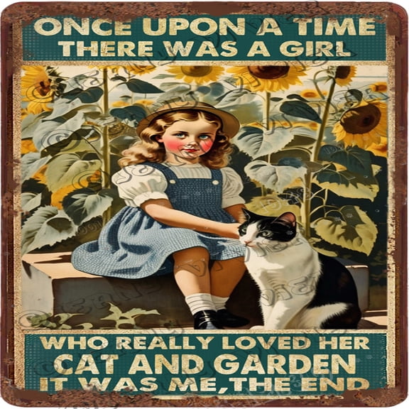 Just A Girl Who Loves Cats and Gardening Vintage Tin Sign Wall Hanging Decoration 12"x12" Metal Sign for Garden Yard Coffee Club Pub Square Wall Decor Gift for Women Girl