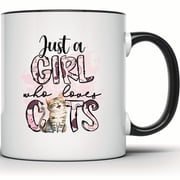 Just a Girl Who Loves Cats Mug - Cute Kitten Cat Lover Gift - Funny Cat Mom Dad Animal Pet Mug - 11 Ounce Black Rim Handle Novelty Coffee Cup - WMUG1700-BLK