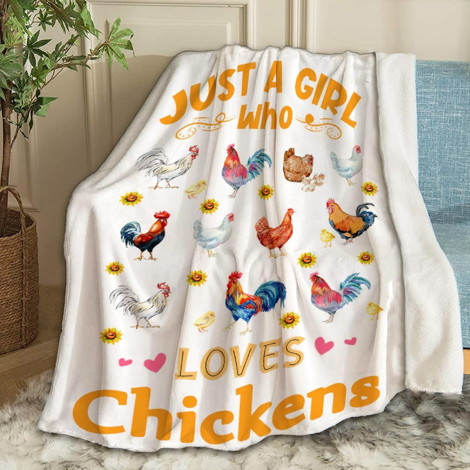 Just A Girl Who Loves Chickens Blanket Gifts Plush Fuzzy Cozy Soft Lightweight Blankets for Couch Air-Conditioning Quilts Decor Blanket for Chirstmas Gifts 80"x60" for Adults