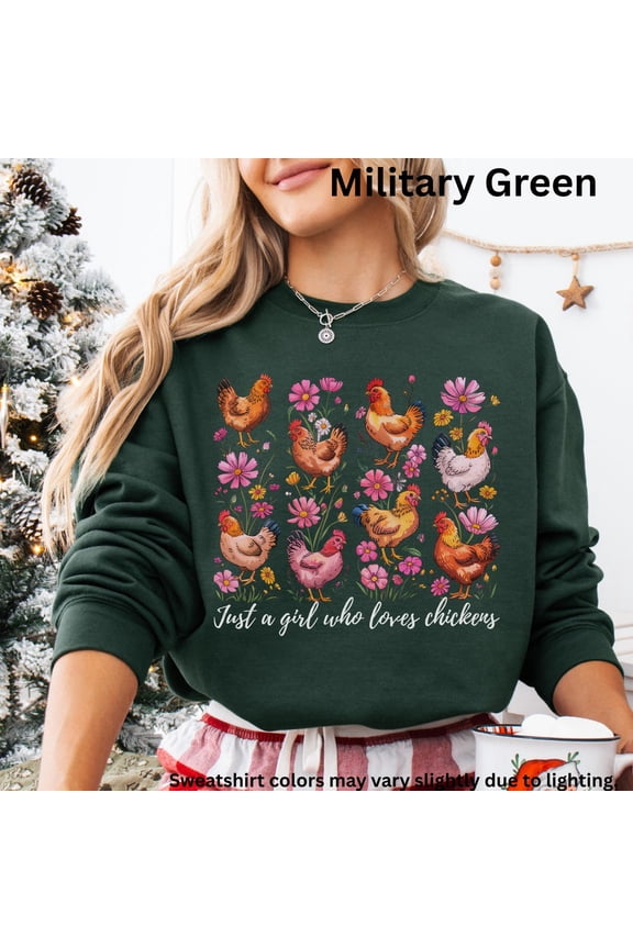 Just A Girl Who Loves Chickens Sweatshirt, Cute Chicken Lover , Farmhouse Crewneck For Women, Cottagecore Hen Pullover, Chicken Sweater SWEATSHIRT All Size S-5XL