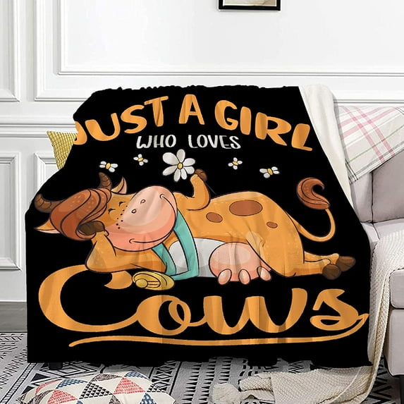 Just A Girl Who Loves Cows Flannel Fleece Blankets Used for Bed Sofa Couch Lightweight Cozy Warm Comfy Fluffy Microfiber Full Size Gift for Birthday LARGE-80 x60 All Season