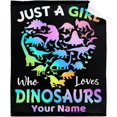 thumbnail image 1 of Just Girl Who Loves Dinosaurs Blanket Customized Text Gifts Plush Soft Fuzzy Lightweight Personalized Flannel Throw Blankets 40"x50" for Kids/Children Birthday Home Couch Sofa Bedroom, 1 of 6