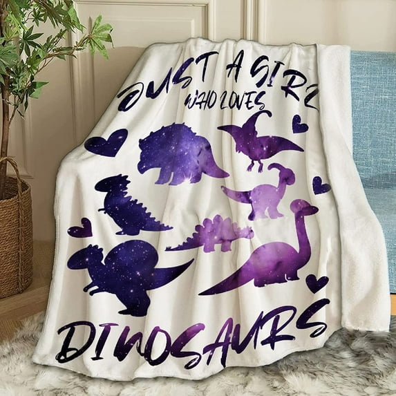 Just A Girl Who Loves Dinosaurs Throw Blanket Fannel Fleece Super Soft Funny Blanket Travel Throw Blanket for Bed Couch Sofa 80 x 60 Inch for Adult