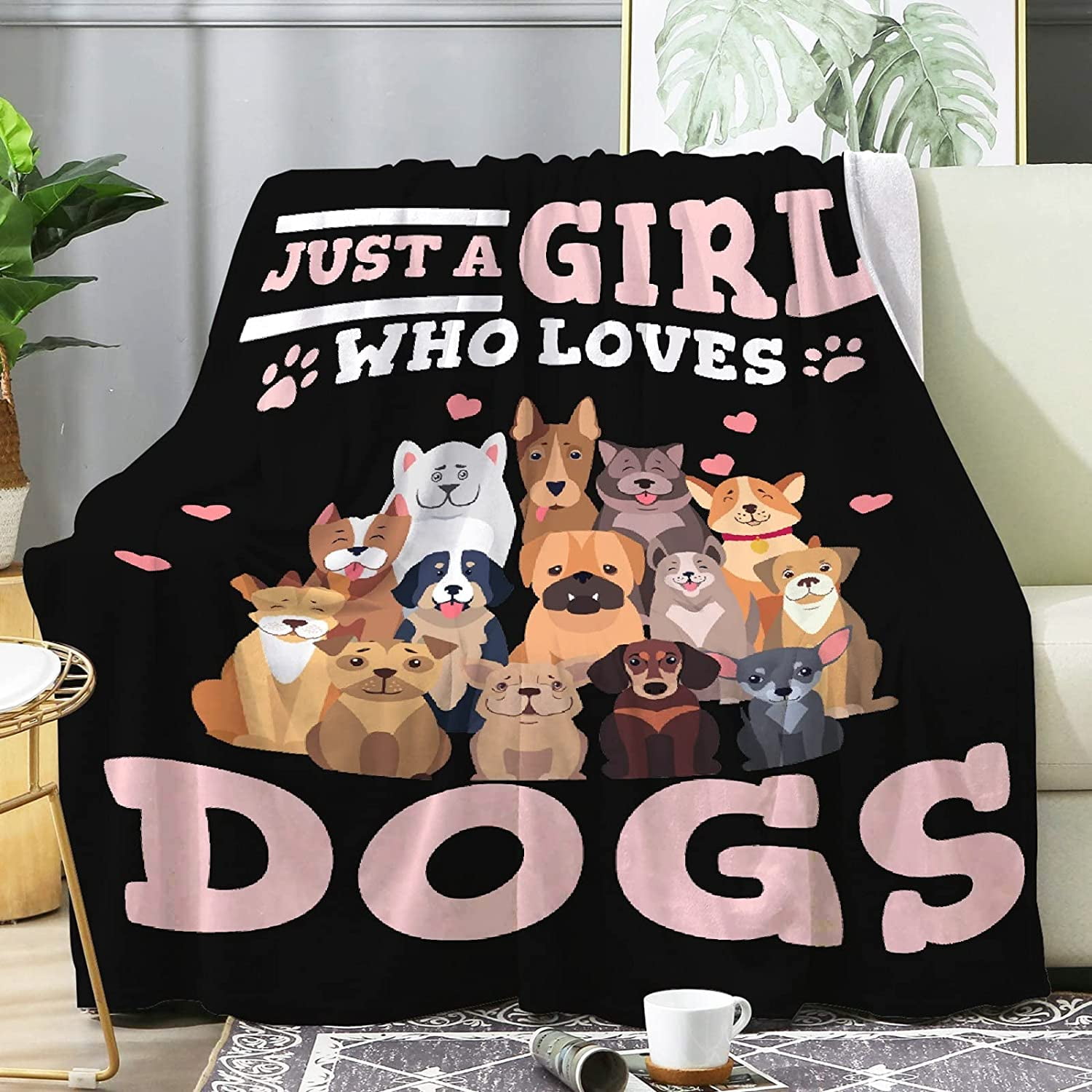 Just A Girl Who Loves Dogs Blanket,Flannel Throw Blanket Ultra Soft Micro Lightweight Flannel Blanket Bed Couch Living Room All-Season 50"x40" Small for Kid