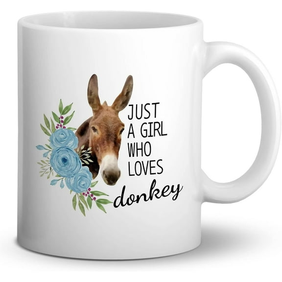 Just A Girl Who Loves Donkeys Ceramic Mug - 11 Ounces Watercolor Floral Donkey Coffee Milk Tea Mug Cup,Funny Christmas Birthday Gifts for Donkey Lovers Girls Women Sister Daughter