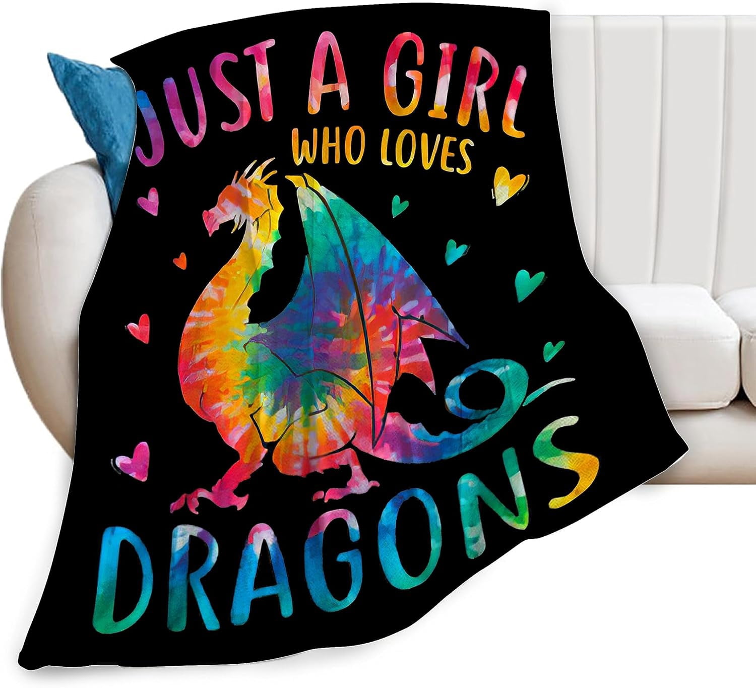 Just A Girl Who Loves Dragons Blanket Soft Warm Cozy Colorful Dragon Throw Blankets for Boys Girls Fuzzy Plush Blanket Fleece Lightweight Flannel Kid Adults Gift for Bed Couch Sofa 50"x40"