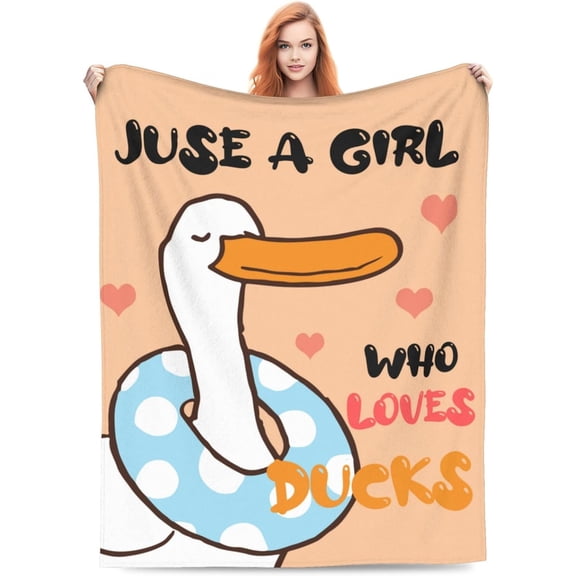 Just A Girl Who Loves Ducks Throw Blanket Super Soft Flannel Fleece Blanket for Kids Gifts Plush Lightweight Fuzzy Cozy Blanket Microfiber for Couch Sofa Couch Living Room Travel 50"x 40" All Season