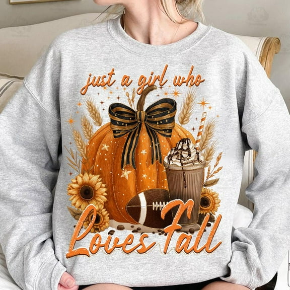 Just A Girl Who Loves Fall Sweatshirt, Retro Fall Pumpkin Sweatshirt, Autumn Football Sweatshirt, Fall Coquette Bow Sweatshirt, Cozy Coffee Sweatshirt, Trendy Fall Mama Sweatshirt