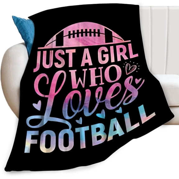 Just A Girl Who Loves Football Throw Blanket Sports Print Throw Blankets Gifts for Couch Sofa Bed Stuff Decor Soft Cozy Fleece Plush Warm Flannel Bedding for Lover 40"x50"
