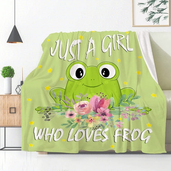 Just A Girl Who Loves Frog Blanket Throw, The Best Gift for Daughter, Flannel Fleece Microfiber Lightweight Soft Cozy Blanket for All Season in Home Bed Sofa Chairs Dorm 80"x60" Blanket for Adults