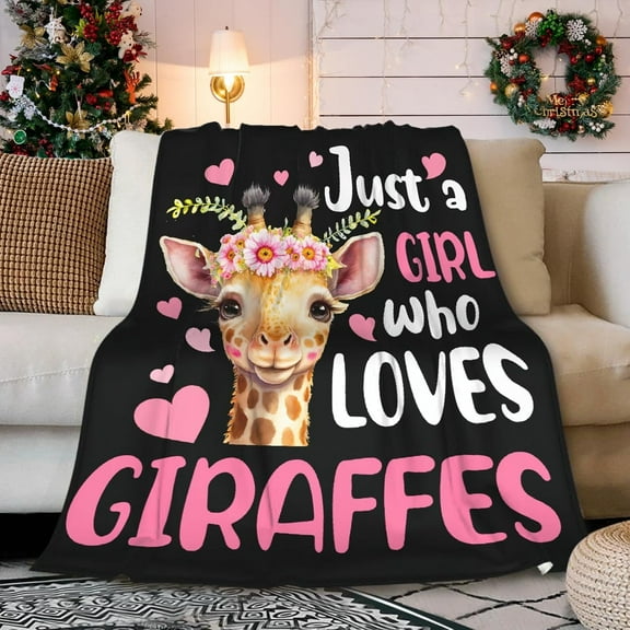Just A Girl Who Loves Giraffes Blanket Lightweight Cozy Flannel Fleece Throw Blanket Best Gift Home Decor for Bed Couch Outdoor Camping 50"x40" S for Kids