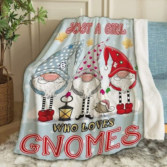 Just A Girl Who Loves Gnomes Throw Blanket Fannel Fleece Microfiber Plush Bed Blanket Super Soft Blanket for All Season Bed Couch Sofa 60x50 in for Teen