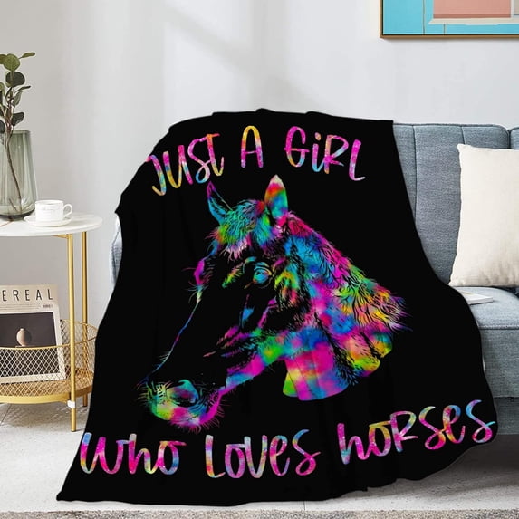 Just a Girl Who Loves Horses Blanket Soft Fluffy Lightweight Cozy Fuzzy Throws for Couch Bed Birthday Gift Friends Girls Boys All Seasons Non-Shedding Fluff 50"x60" for Teen