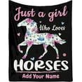 thumbnail image 1 of Just Girl who Loves Horses Custom Throw Blanket with Name Personalized Blankets Best Gifts for Family, Friends, Dogs or Cats 40"x30" Extra Small for Pets, 1 of 6