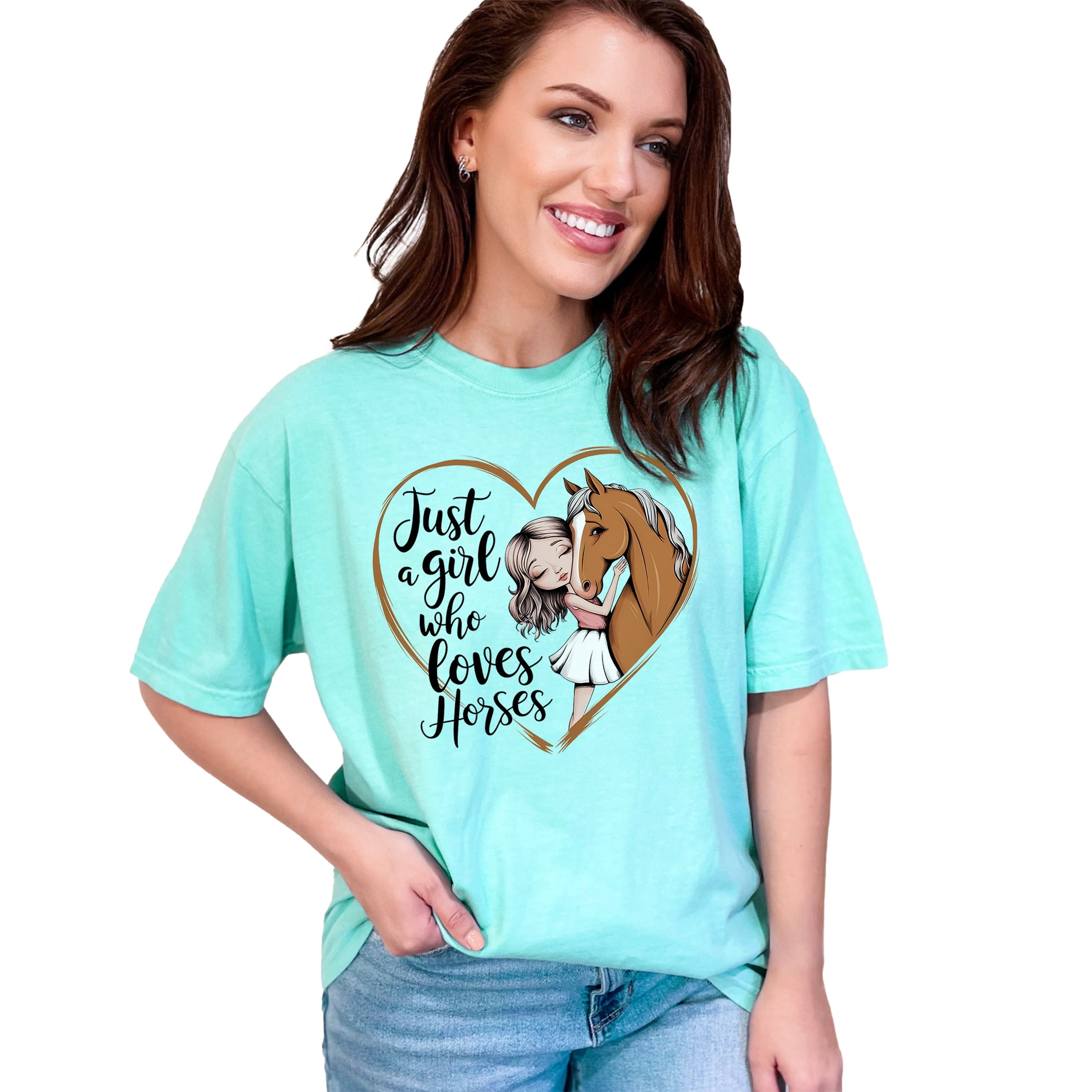 Just a Girl Who Loves Horses T-Shirt, Cute Horse Lover Shirt for Girls, Equestrian Gift, Pony Lover Tee, Kids Horse Riding Shirt, Chalky Mint Comfort Colors T-Shirt, Small