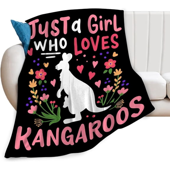 Just A Girl Who Loves Kangaroos Blanket Kangaroos Throw Blanket Ultra Soft Cozy Fleece Kangaroos Stuff Decor Gift Fuzzy Plush Bedding Blankets for Kids Teens Adults Girls Boys Women Men 50"x40"