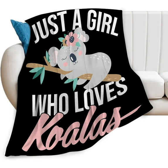 Just A Girl Who Loves Koalas Blanket Super Soft Warm Fluffy Flannel Cute Koala Throw Blanket Cozy Fuzzy Plush Bedding Blanket Gift for Boys Girls Kids Teens Adults Couch Sofa 50"x40"