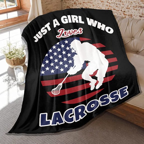 Just Girl Who Loves Lacrosse Blankets Soft Plush Flannel Throw Lightweight Air Conditioner Quilt for Kids Teens Couch Bed Sofa Room Decoration 60 in x 50 in Medium for Boys Girls