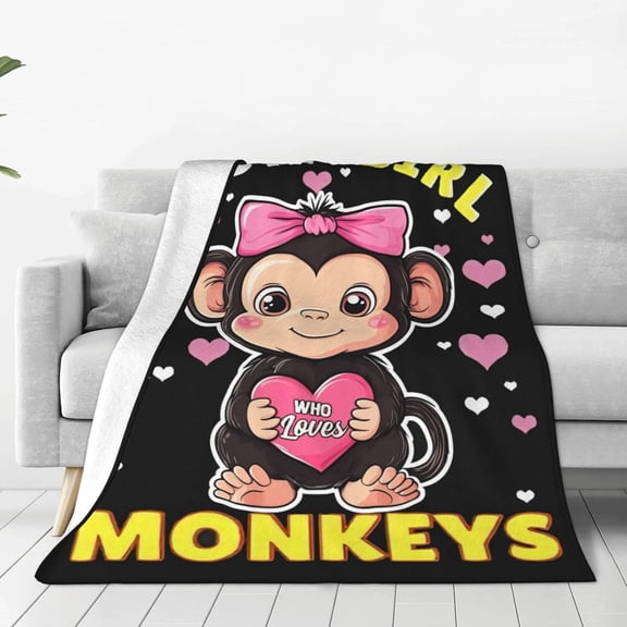 Just A Girl Who Loves Monkeys Blanket Cute Monkey Decor Throw Blanket Gifts for Girls Boys Super Warm Soft Plush Lightweight Fleece Flannel Bed Blankets for Kids Adults Men Women 80"X60"