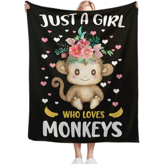 Just A Girl Who Loves Monkeys Blanket Lightweight Cozy Flannel Fleece Throw Blanket Best Gift Home Decor for Bed Couch Outdoor Camping 40"x30" XS for Pets Toddler