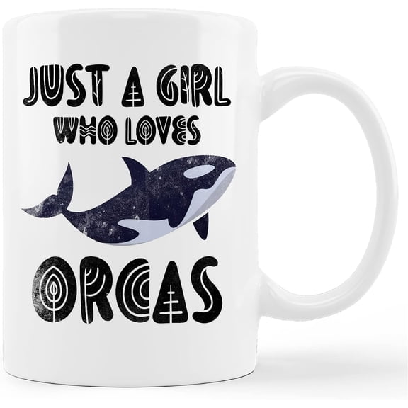 Just A Girl Who Loves Orcas Ceramic Mug-11oz Coffee Milk Tea Mug Cup,Cute Marine Life Orca Mug Cup,Coastal House Decor,Orca Lovers Gifts,Teens Girls Gifts