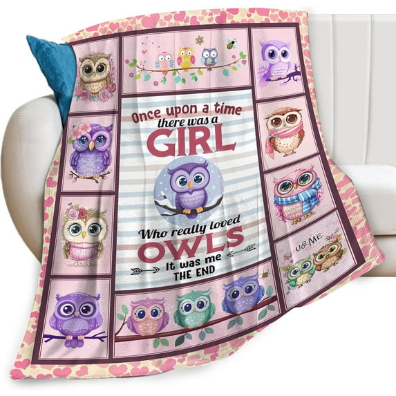 Just A Girl Who Loves Owls Print Blanket Cute Pink Owls Throw Blankets Gifts for Couch Sofa Bed Stuff Decor Lightweight Soft Cozy Fleece Plush Flannel Bedding for Lover Women Teen Adults 40"x50"