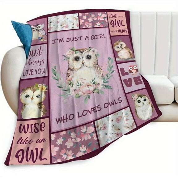 Just a Girl Who Loves Owls Throw Blanket – Super Soft Flannel Fleece, Cozy & Lightweight, Cute Owl Design with Floral Patterns, Perfect Gift for Girls, Boys, Women, Teens, 50"x40, Owl Gifts