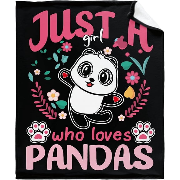 Just Girl Loves Pandas Blanket Soft Blankets and Throws Flannel Cozy Lightweight Quilt Gift Perfect for Bed Sofa Couch-50 x40 Small for Kids